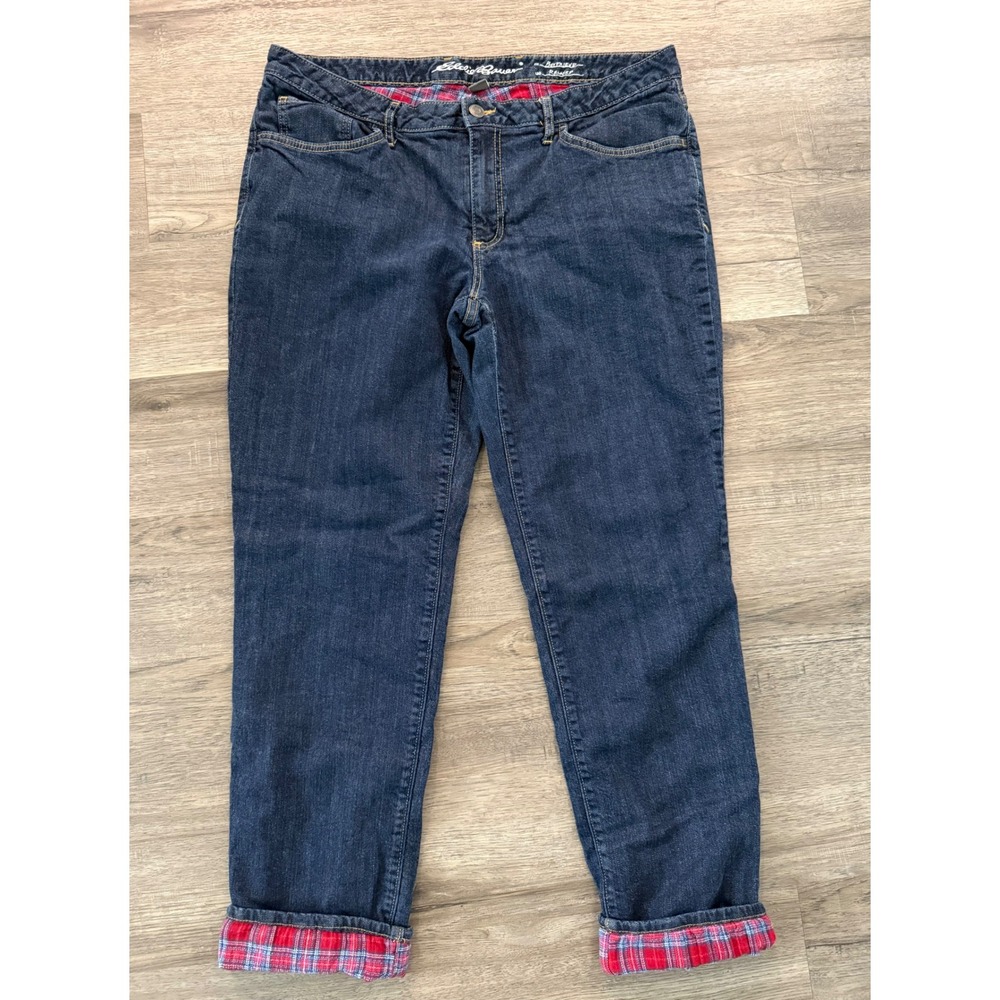 Eddie Bauer Boyfriend Jeans Women's 16 Dark Wash Flannel Lined Straight Leg 2014